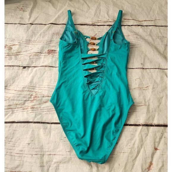 Bleu Rod Beattie Parade Found Plunge Beaded One Piece Swimsuit Size 8 - Picture 5 of 7